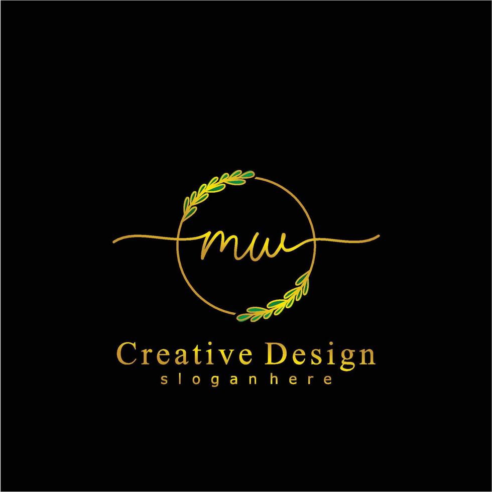 första mw skönhet monogram och elegant logotyp design, handstil logotyp av första signatur, bröllop, mode, blommig och botanisk logotyp begrepp design. vektor