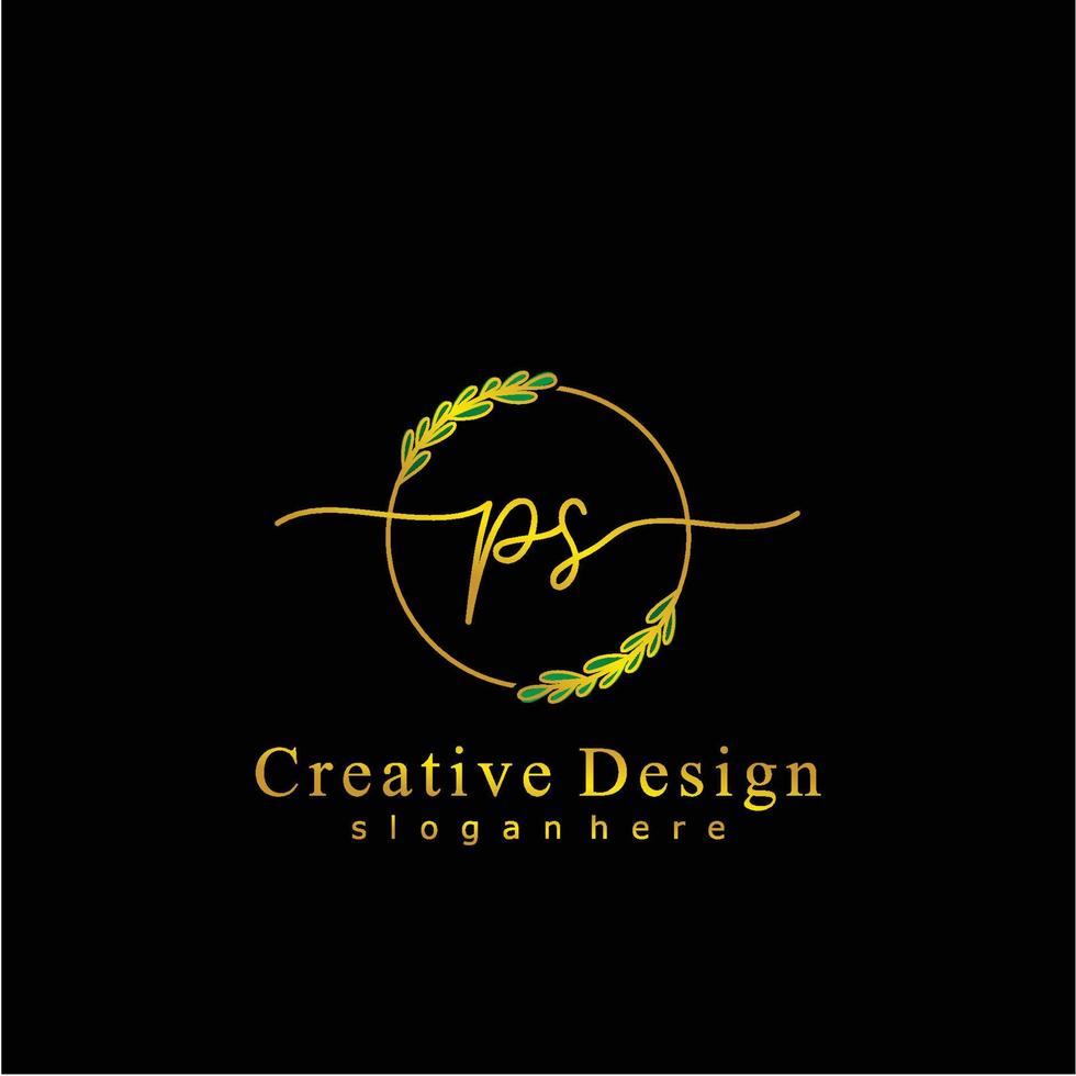 första ps skönhet monogram och elegant logotyp design, handstil logotyp av första signatur, bröllop, mode, blommig och botanisk logotyp begrepp design. vektor