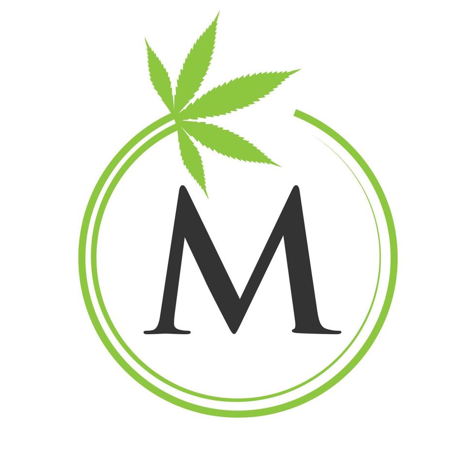 Cannabis Marihuana Logo auf Brief m Konzept zum Gesundheit und medizinisch Therapie. Marihuana, Cannabis Zeichen Vorlage vektor