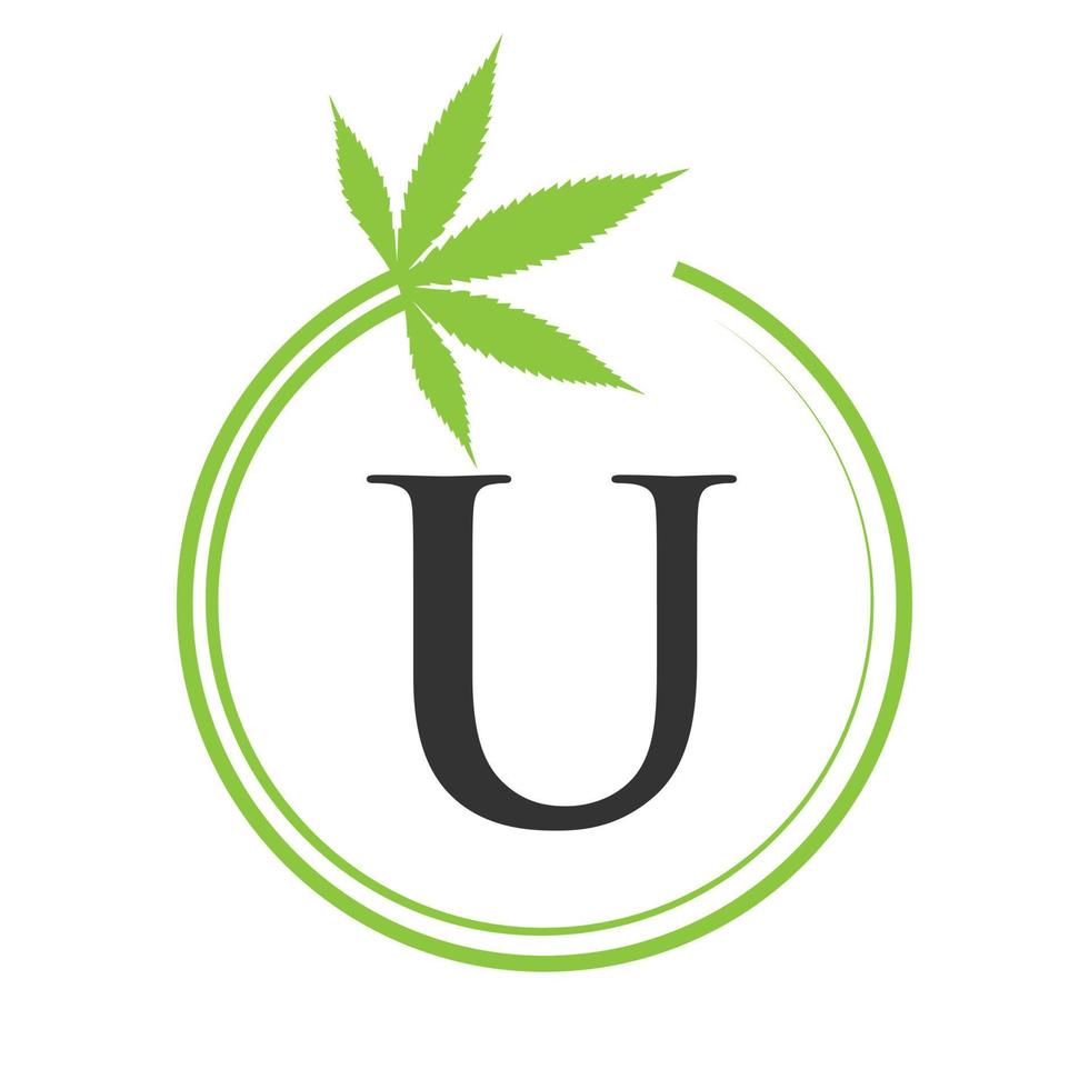 Cannabis Marihuana Logo auf Brief u Konzept zum Gesundheit und medizinisch Therapie. Marihuana, Cannabis Zeichen Vorlage vektor