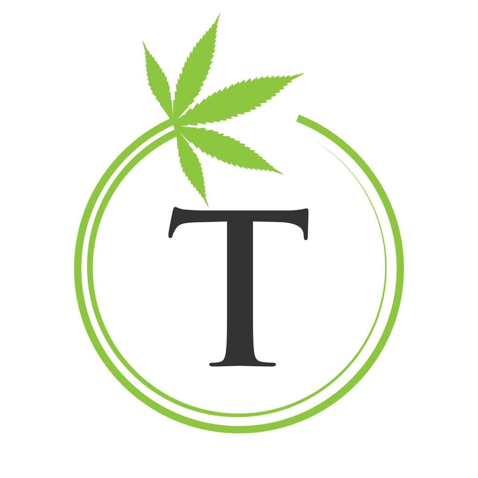 Cannabis Marihuana Logo auf Brief t Konzept zum Gesundheit und medizinisch Therapie. Marihuana, Cannabis Zeichen Vorlage vektor