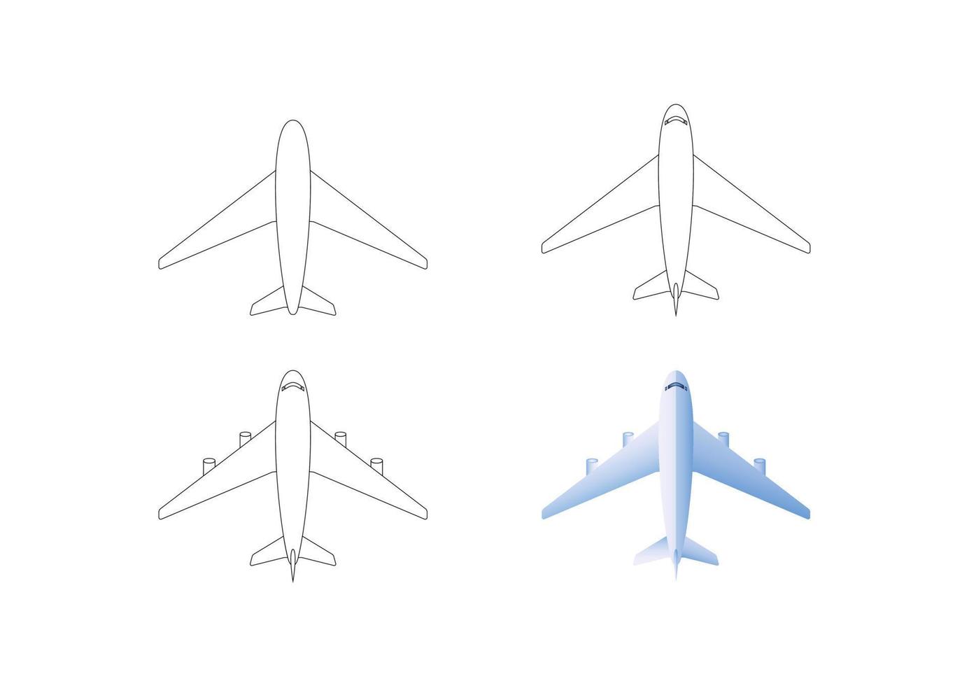 Zeichnung Flugzeug Schritt durch Schritt Vektor Symbol. Vektor Zeichnung Flugzeug