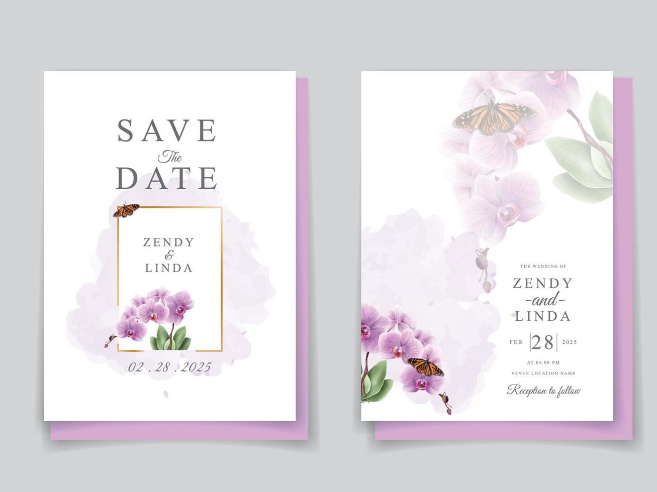 minimalistisch Hochzeit Einladung Karte mit Orchidee Illustration vektor