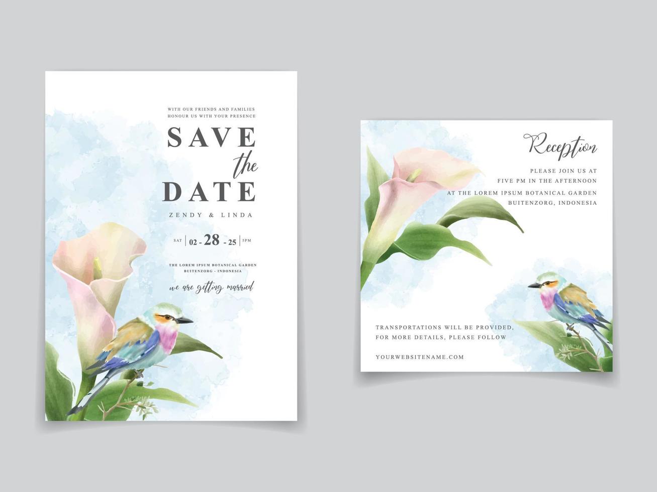 ästhetisch Hochzeit Einladung Karte Blumen- Aquarell vektor