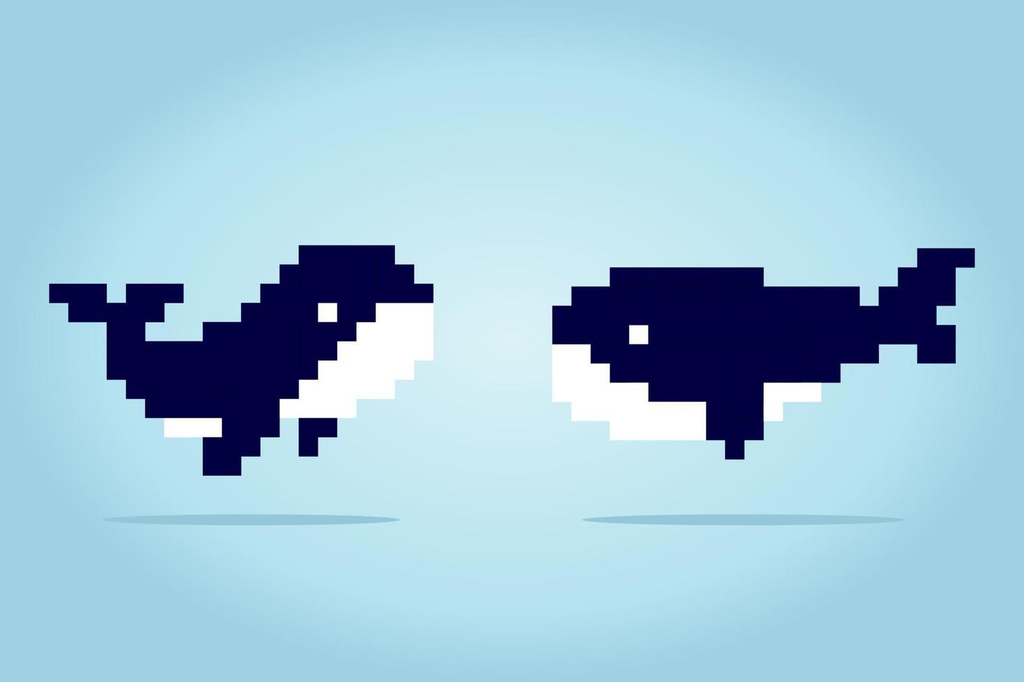 8-Bit-Pixel des Wals. Tierpixel in Vektorillustrationen für Spielinhalte oder Kreuzstichmuster vektor