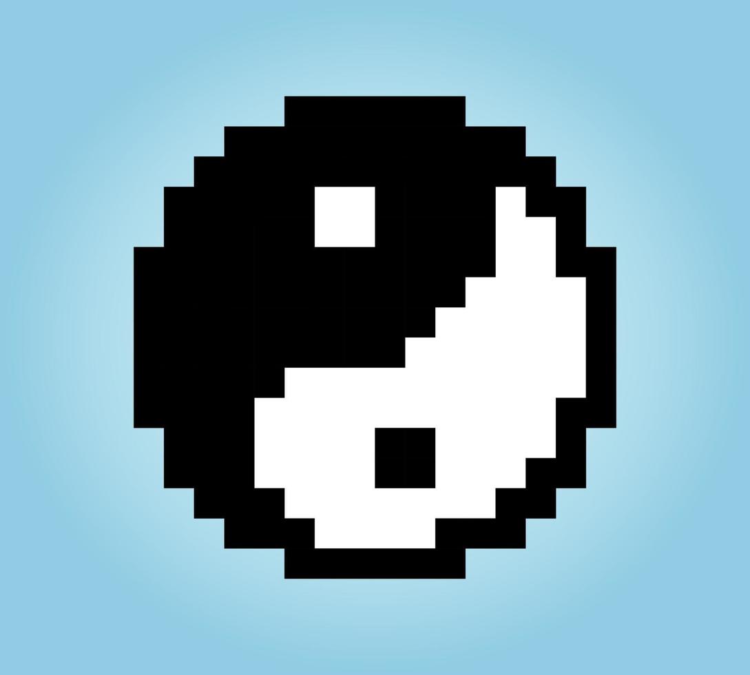 8 bitars pixellogotyp yin yang i vektorillustrationer för speltillgångar eller korsstygnsmönster vektor