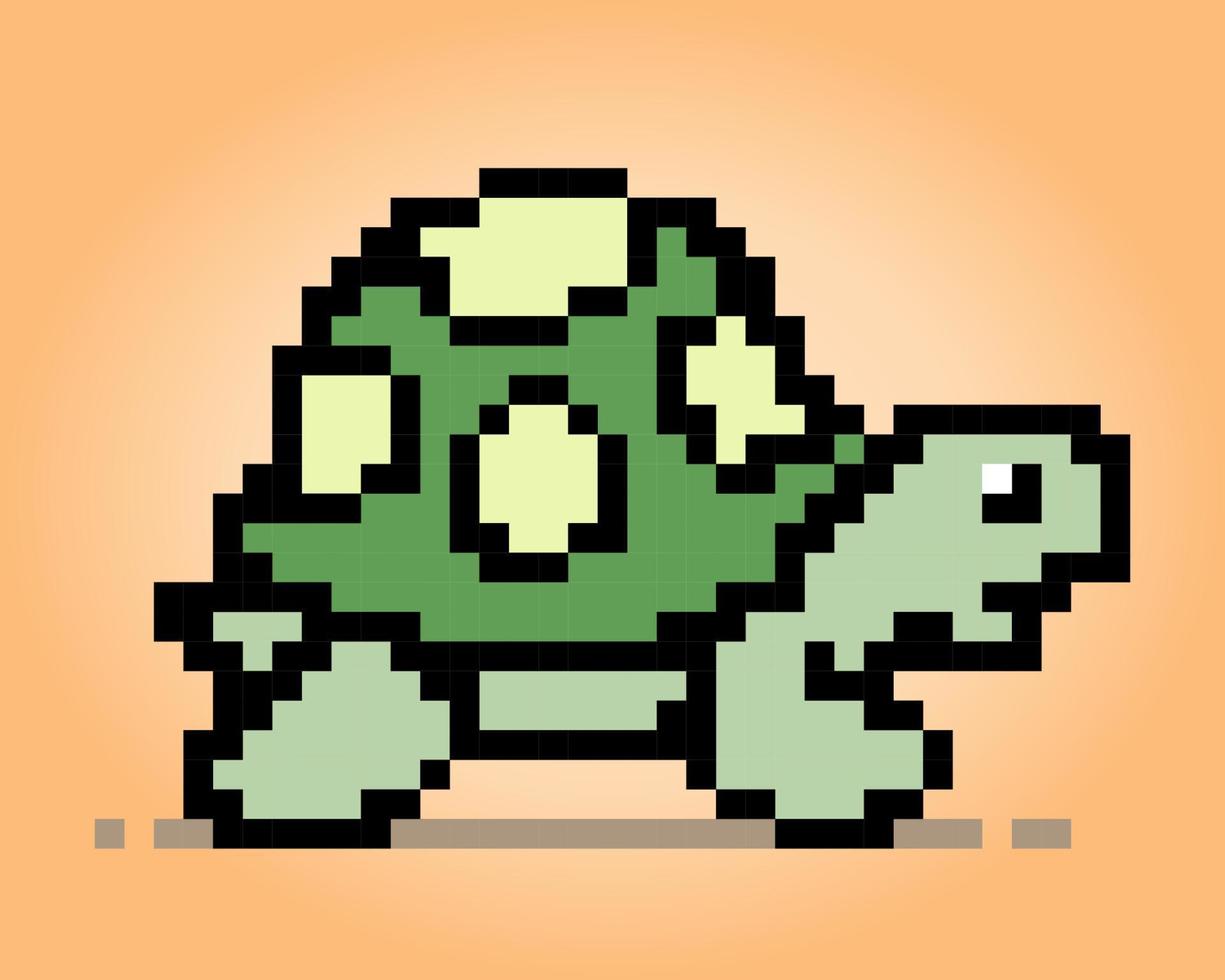 8-Bit-Pixel-Schildkröte. Tierpixel in Vektorillustration für Spiel-Assets oder Kreuzstichmuster. vektor