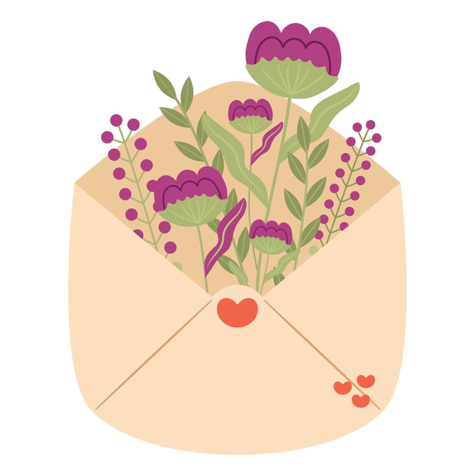 kärlek brev med blommor vektor