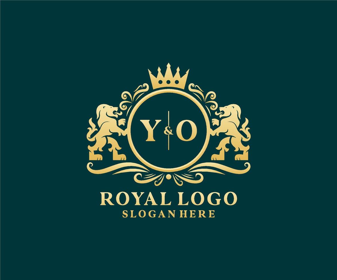 Initial yo Letter Lion Royal Luxury Logo Vorlage in Vektorgrafiken für Restaurant, Lizenzgebühren, Boutique, Café, Hotel, heraldisch, Schmuck, Mode und andere Vektorillustrationen. vektor
