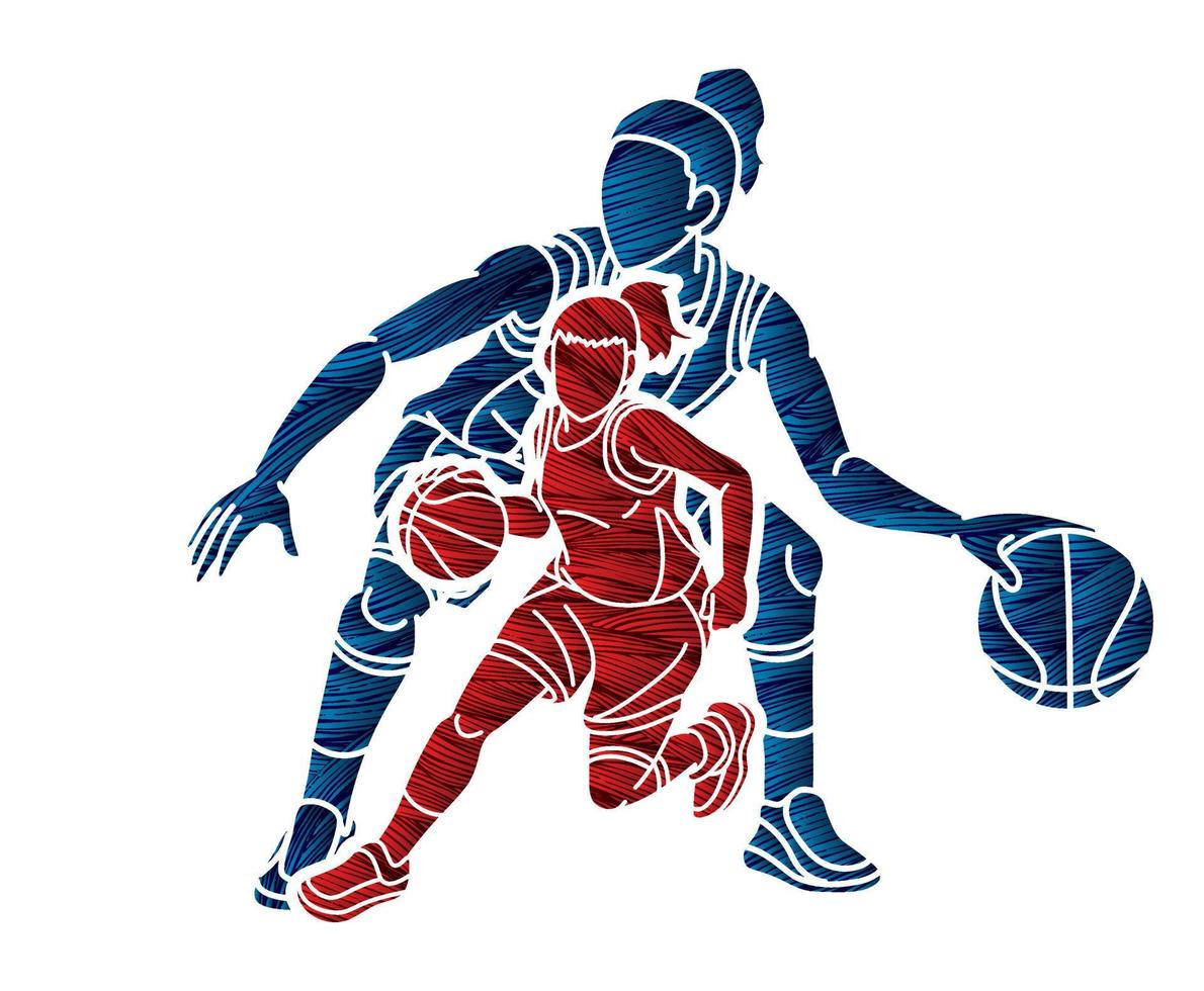 Gruppe von Basketball Frauen Spieler Aktion Karikatur Sport Mannschaft Grafik Vektor