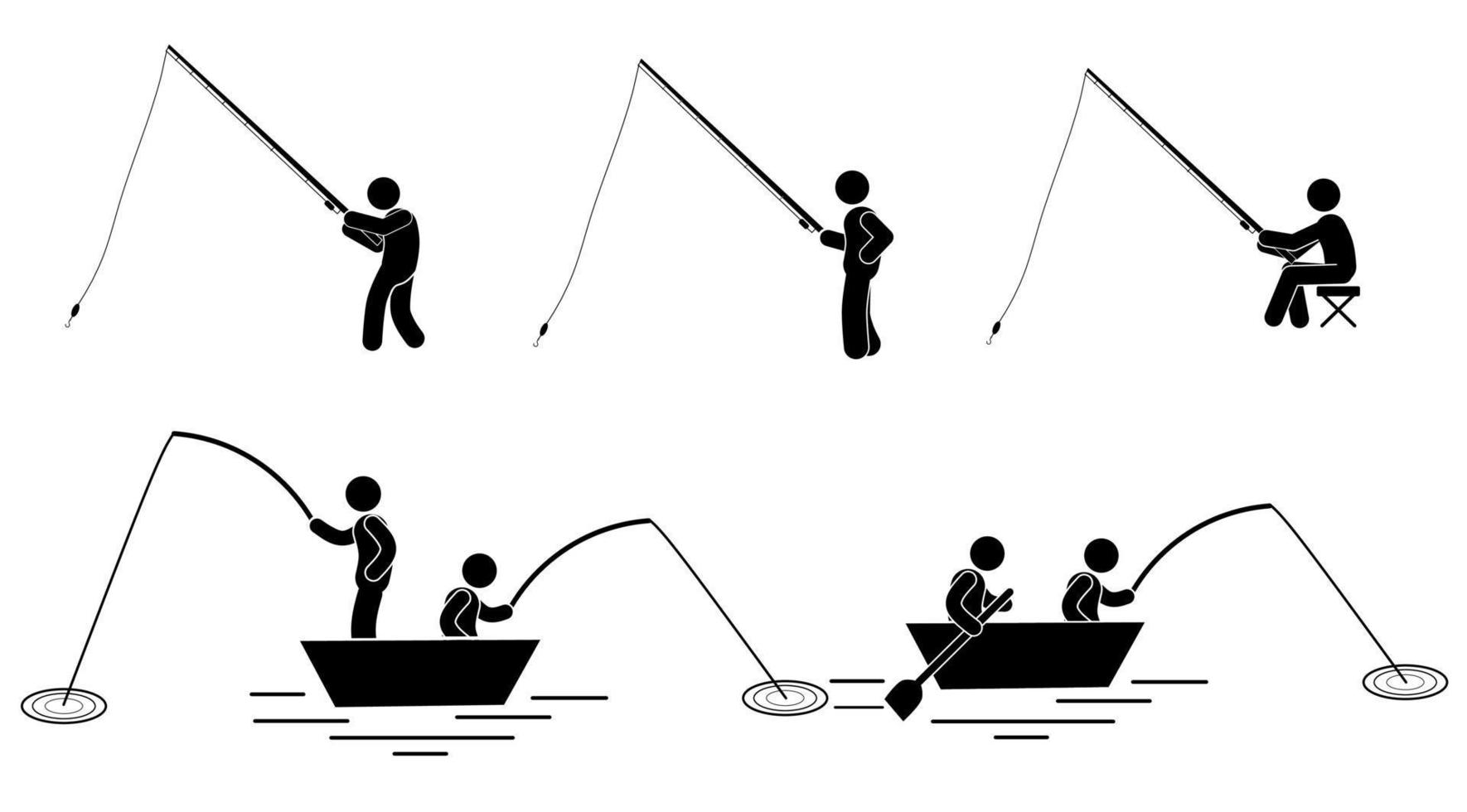 fiskare silhuett med fiske stång på vit bakgrund. vektor illustration.