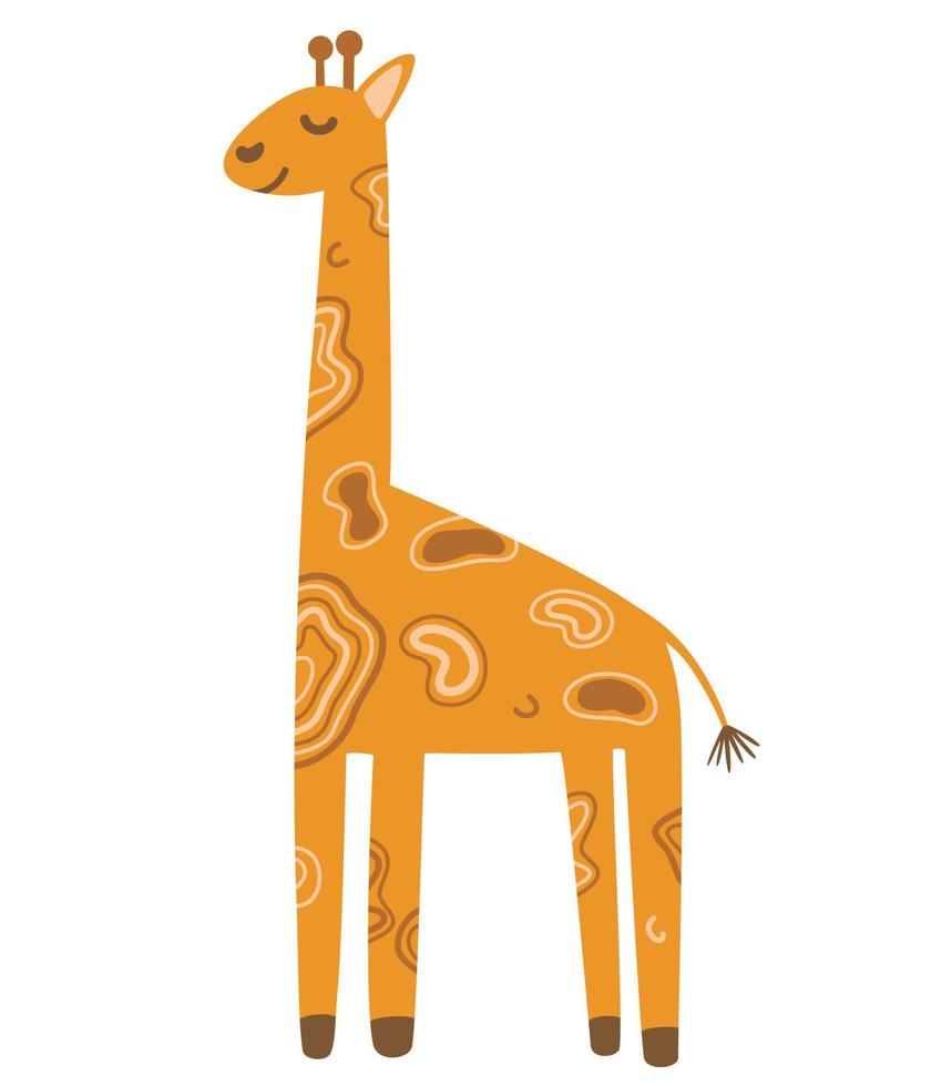 söt giraff. vild djur- för Zoo annons, natur begrepp, barn bok illustrerar. söder Amerika fauna. rolig tecknad serie giraff illustration i boho stil för barn i rolig klotter stil vektor