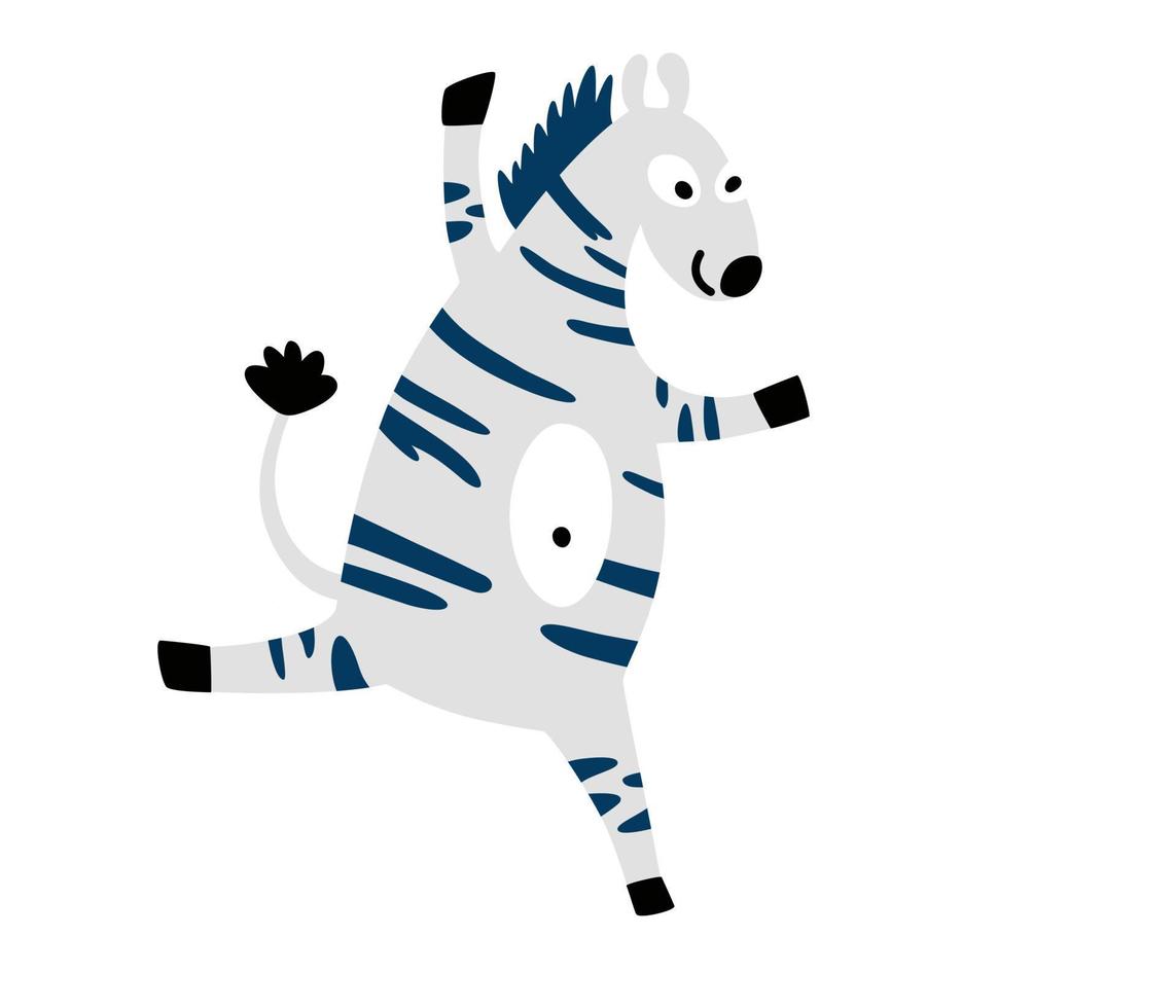 komisch Karikatur Zebra. süß Hand gezeichnet Kindergarten Vektor Illustration mit komisch Zebra Ideal zum Karte, Poster, Mauer Kunst. kindisch Stil Kunst mit wenig Baby Zebra auf Weiß Hintergrund. Kinder Zimmer Dekoration