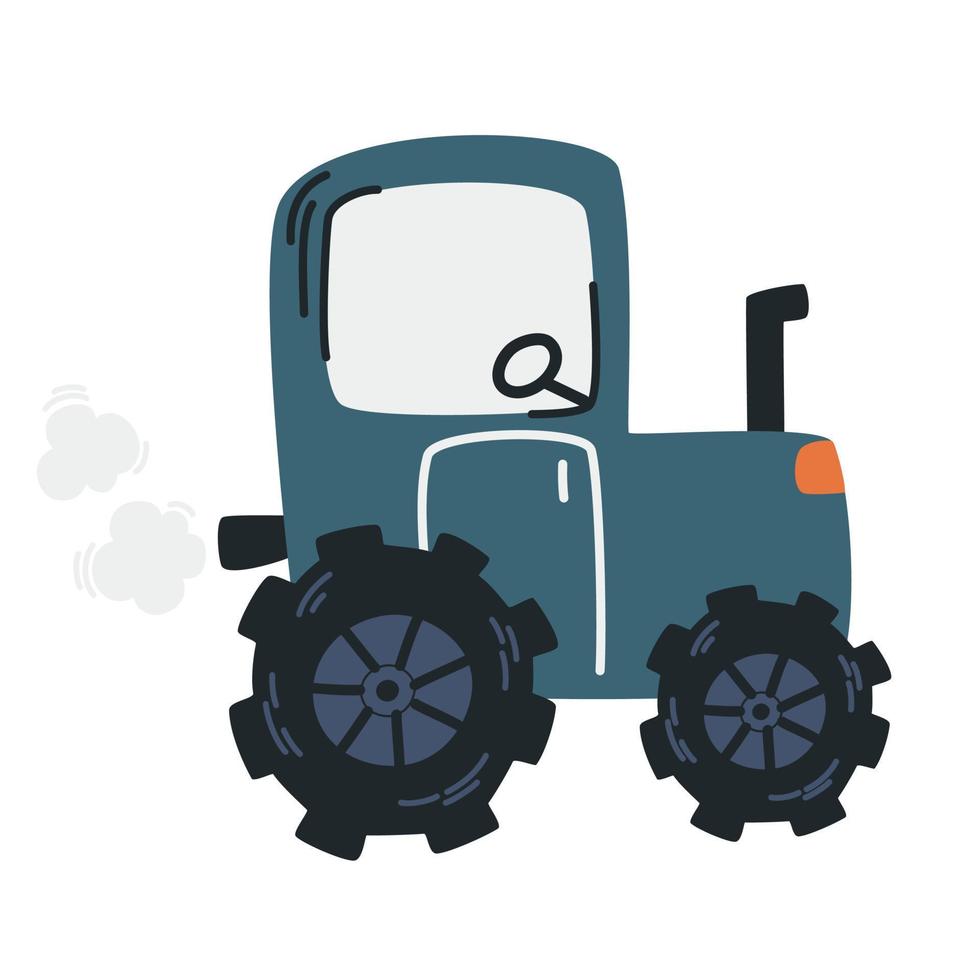 Traktor. Bauernhof und Landwirtschaft. perfekt zum Drucken, Poster, Kinder- Postkarten und Webseiten. Karikatur Vektor Illustration.