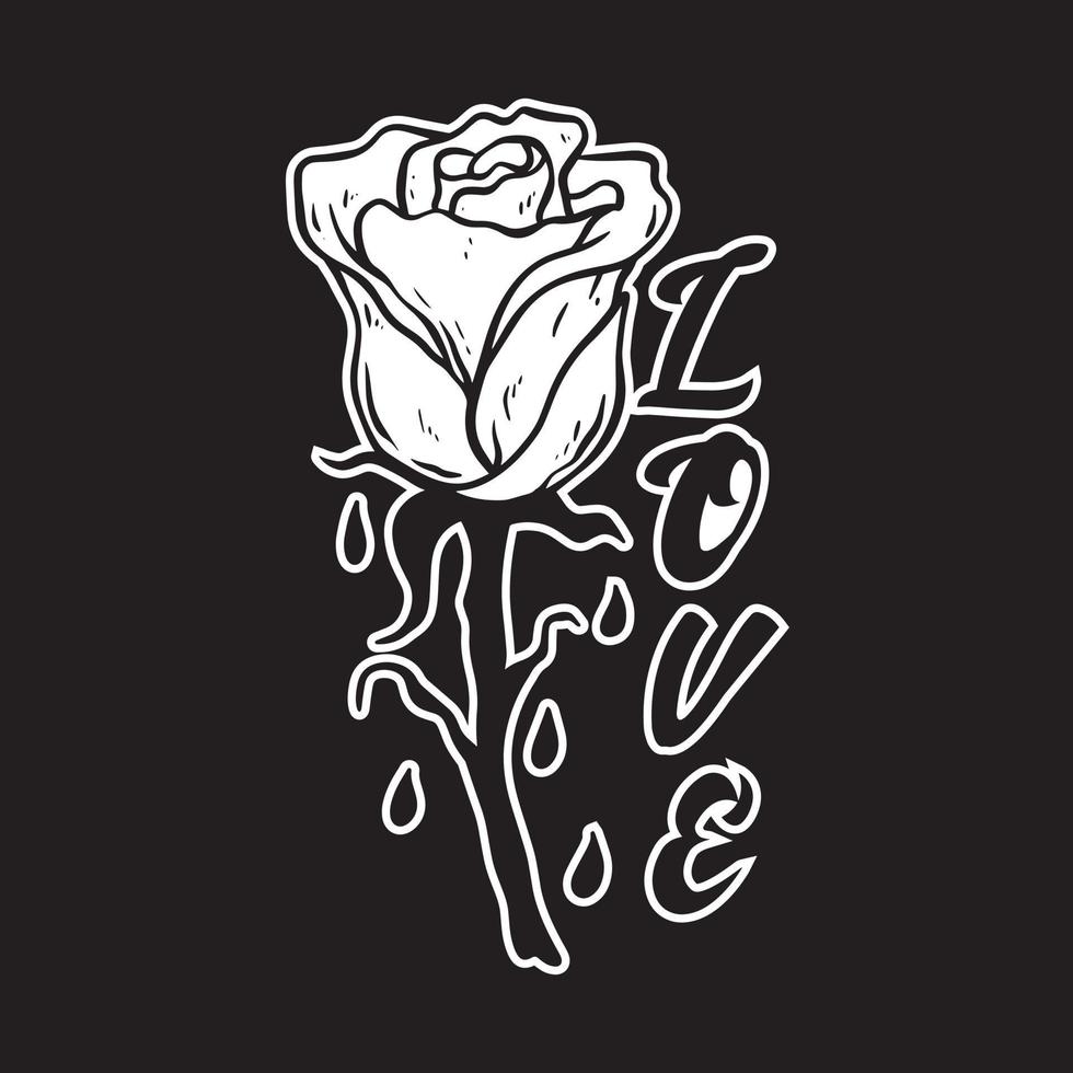 Rose Liebe Kunst Illustration Hand gezeichnet Stil schwarz und Weiß zum Tätowierung, Aufkleber, Logo usw vektor