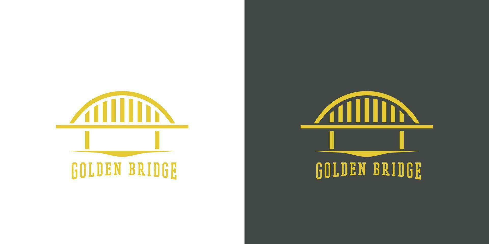 golden Brücke Logo Design Illustration. golden Brücke Silhouette, luxuriös majestätisch Gebäude. einfach eben Silhouette Design. vektor