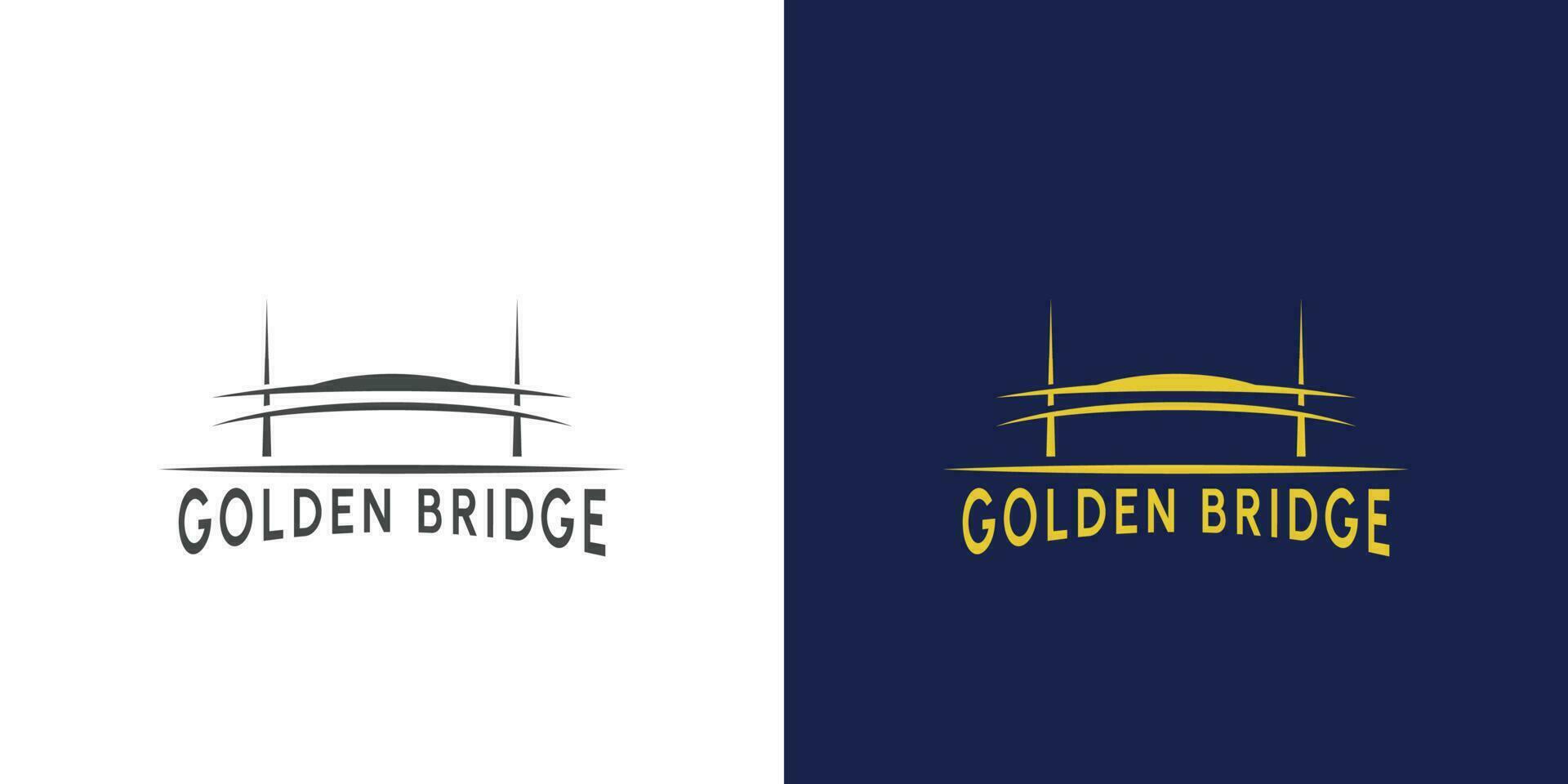 golden Brücke Logo Design Illustration. Brücke Linie Silhouette golden farbig Skulptur die Architektur Gebäude Konzept. minimalistisch linear Design Stil. vektor
