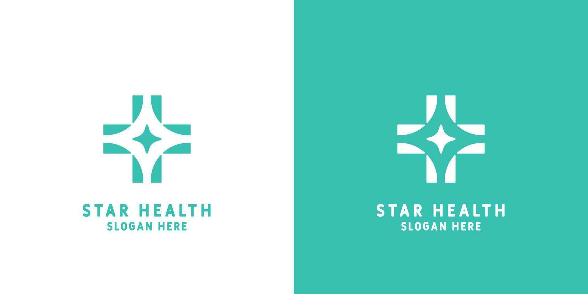 hälsa stjärna logotyp design illustration. silhuett av symbol kombination plus stjärna medicinsk korsa. modern design lämplig för webb och app. vektor