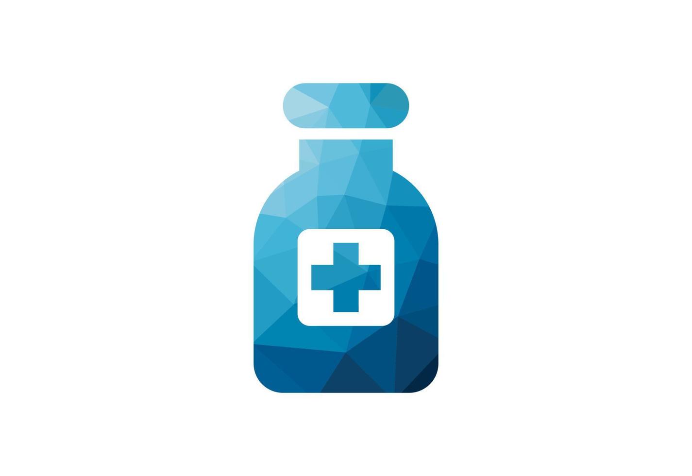 niedrig poly und Gesundheit Pflege, medizinisch Flasche Logo Design, Vektor Design Vorlage