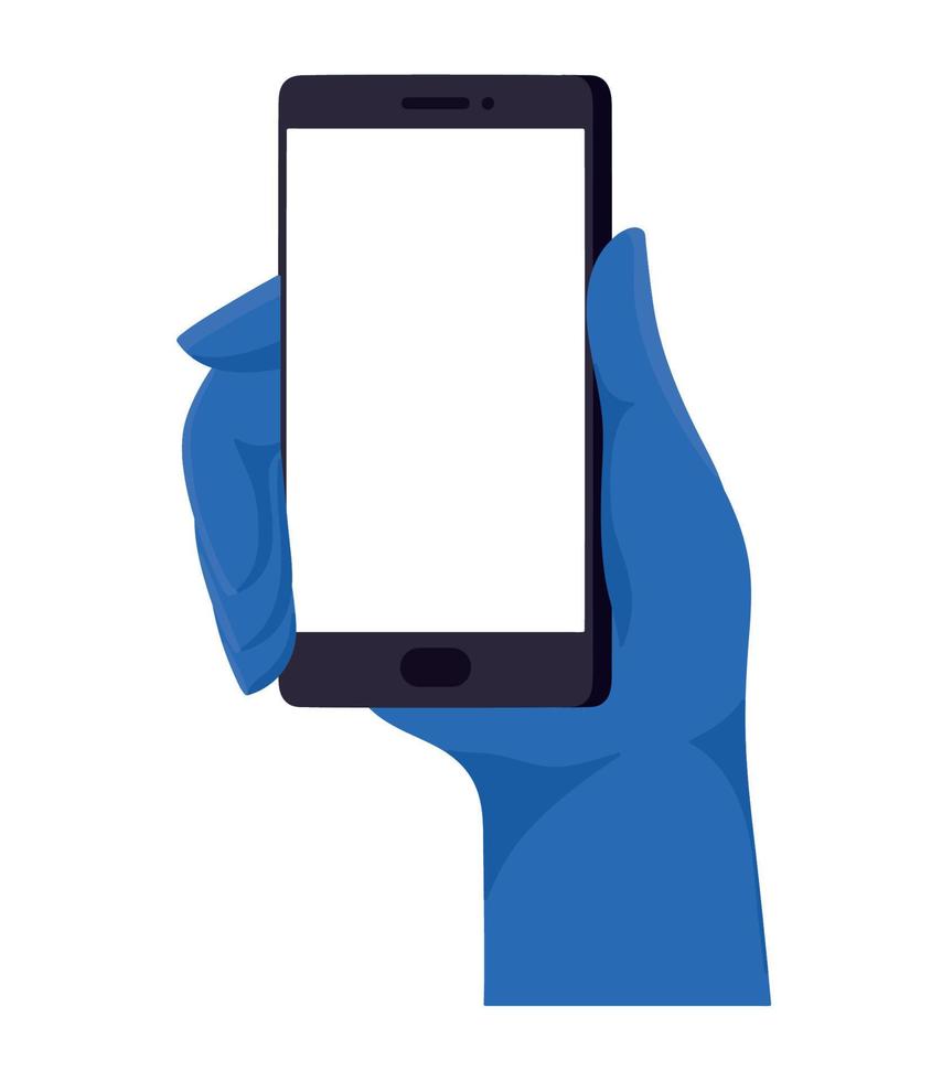 blå hand med smartphone vektor