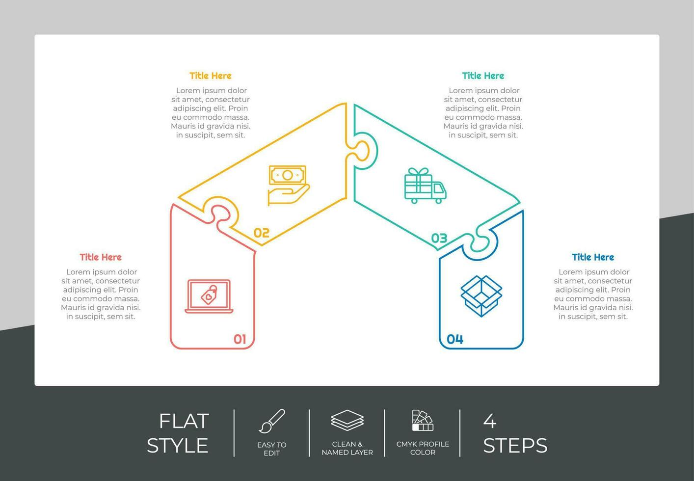 Puzzle Schritt Infografik Vektor Design mit 4 Schritte bunt Stil zum Präsentation Zweck.Linie Schritt Infografik können Sein benutzt zum Geschäft und Marketing