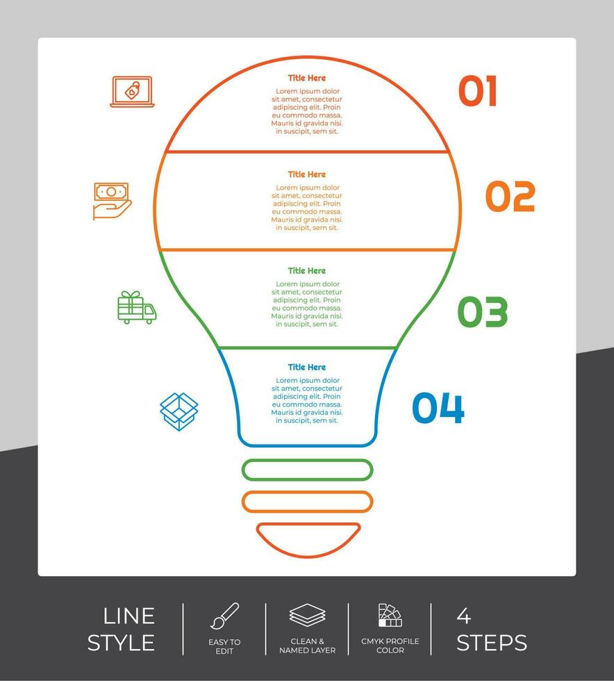 arbetsflöde Glödlampa infographic vektor design med 4 steg och linje design. steg infographic kan vara Begagnade för presentation, årlig Rapportera, företag ändamål.