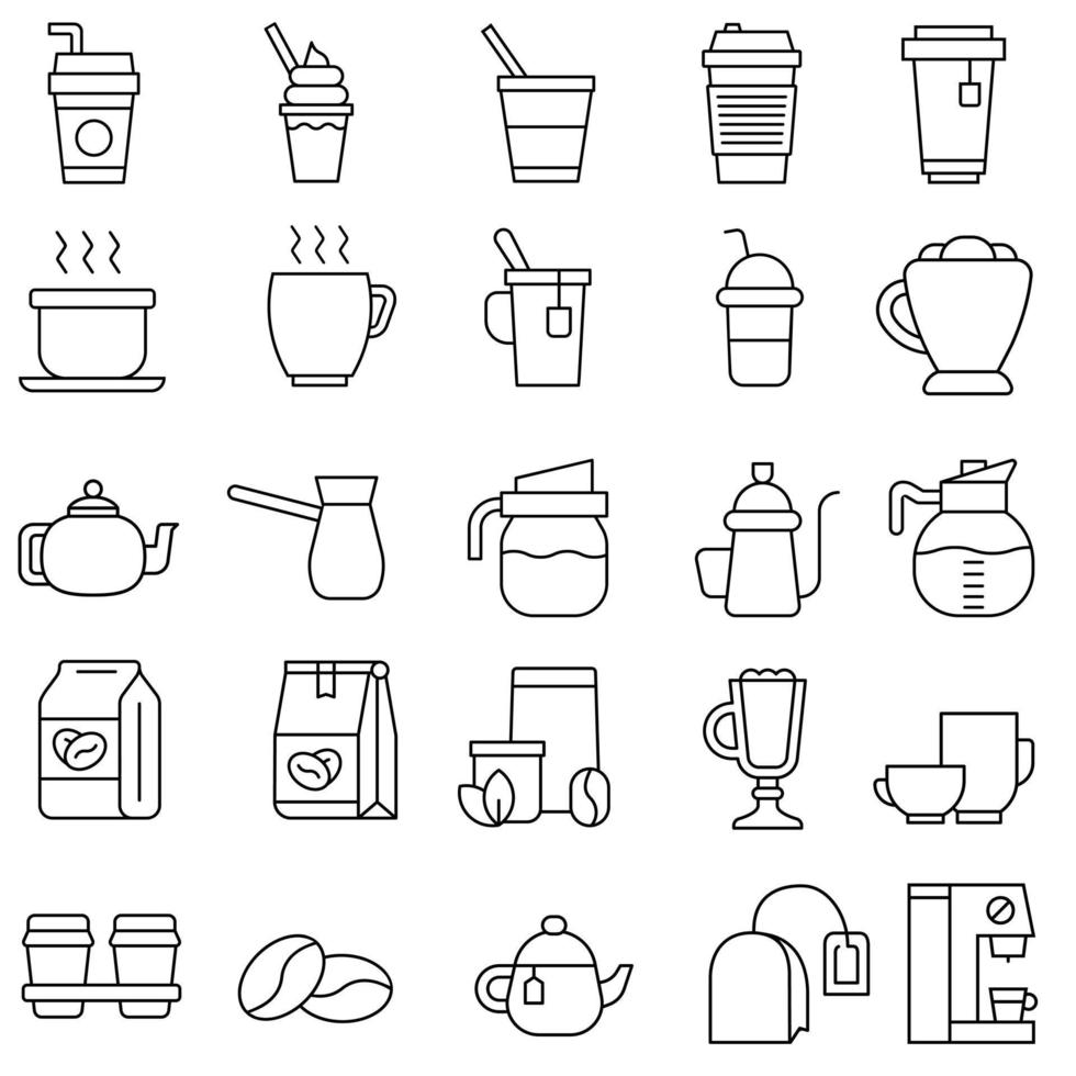 kaffe ikon vektor uppsättning. te illustration tecken samling. varm drycker symbol eller logotyp.