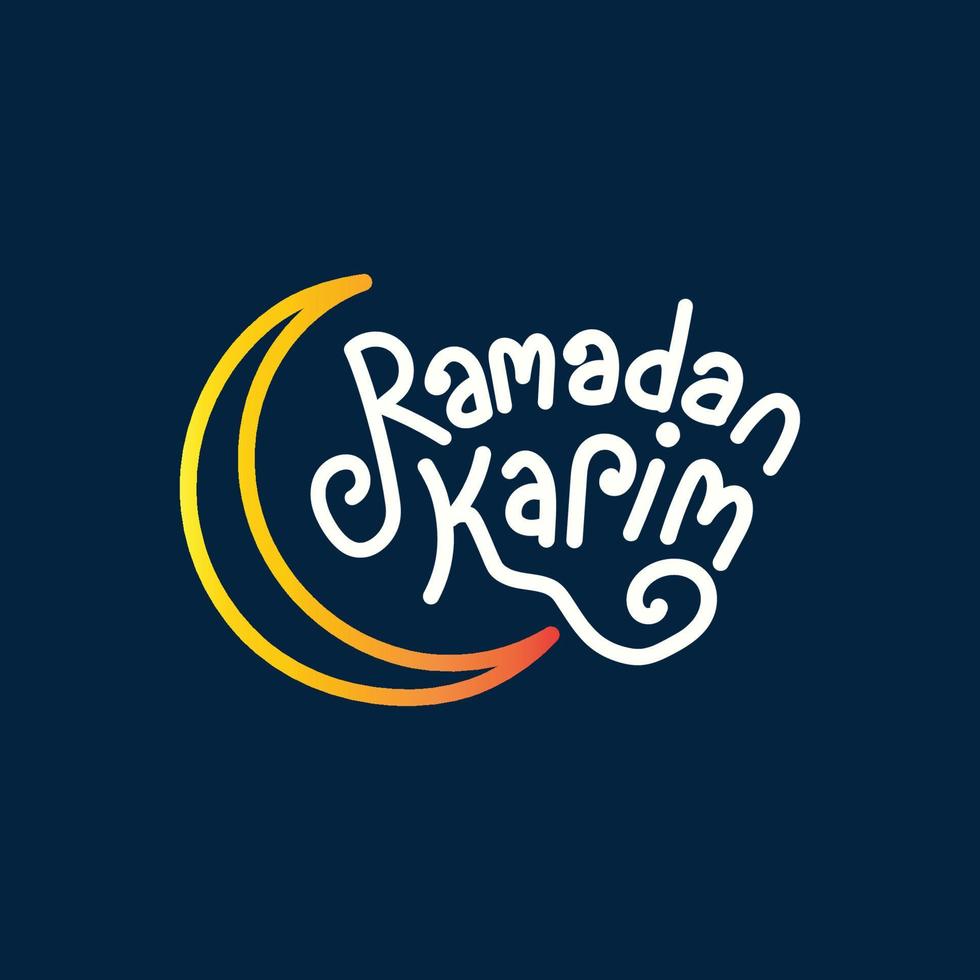 ramadan kareem typografi logotyp med en halvmåne måne vektor illustration på en blå bakgrund