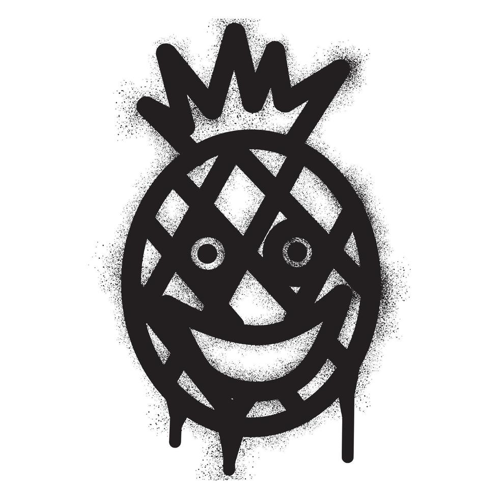 lächelnd Ananas Gesicht Emoticon Graffiti mit schwarz sprühen Farbe vektor