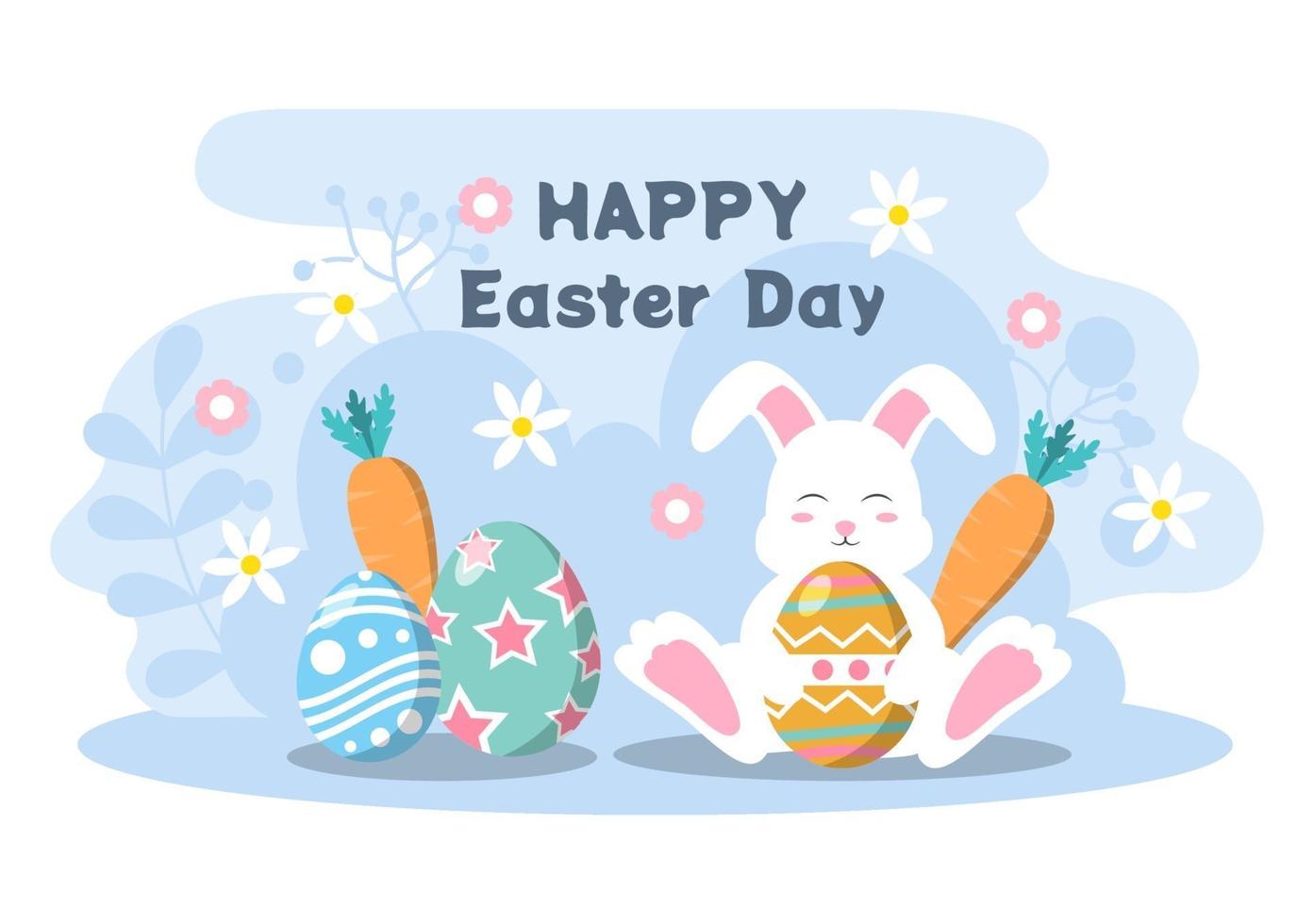 glad påskdag platt design illustration bakgrund för affisch, inbjudan och gratulationskort. kanin och ägg koncept. vektor