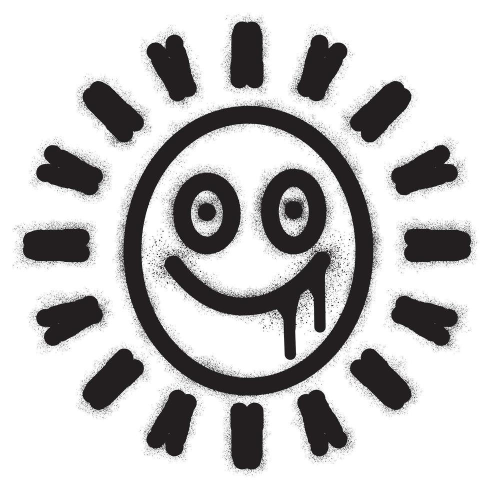 leende Sol uttryckssymbol graffiti med svart spray måla vektor