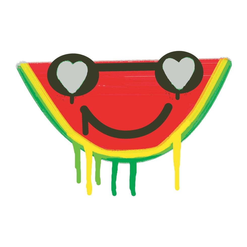 lächelnd Wassermelone Scheibe Emoticon gemalt mit ein bunt Farbe Bürste vektor