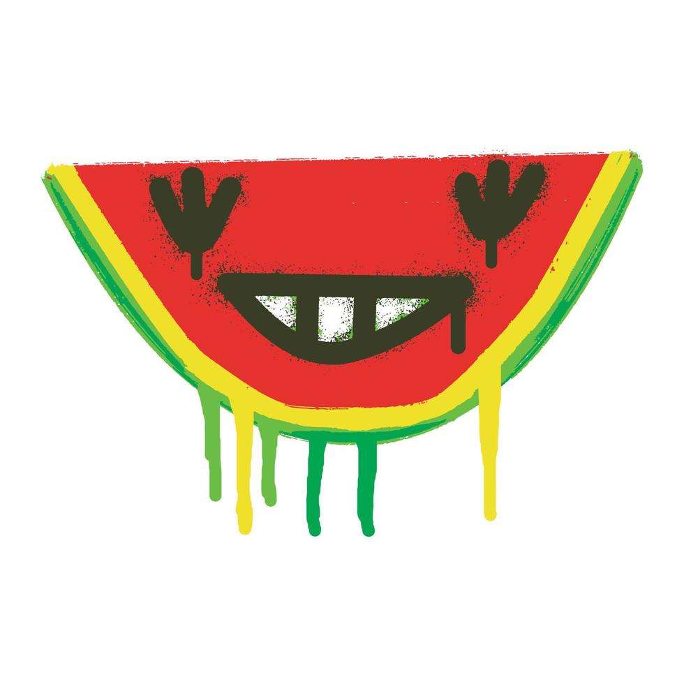leende vattenmelon skiva uttryckssymbol målad använder sig av en färgrik måla borsta vektor