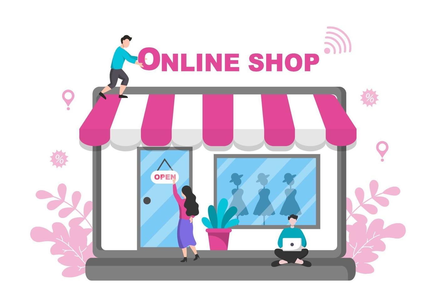 Online-Shopping-Flat-Design für Website-Landingpage, Marketing-Elemente oder E-Commerce-Illustration, Web-Banner und digitales Bezahlen vektor