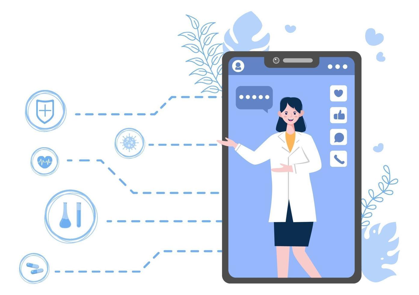 online sjukvård och medicinskt begrepp av läkare vektorillustration, medicin konsultation och behandling via tillämpning av smartphone eller dator ansluten internet klinik vektor