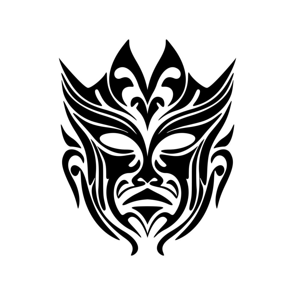 skiss illustration skildrar en polynesisk mask tatuering, svart och vit vektor. vektor