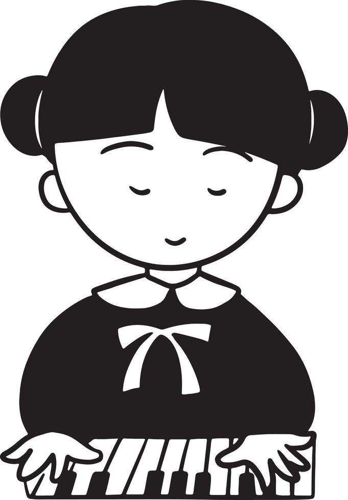 Mädchen spielen Musik- Karikatur Gekritzel kawaii Anime Färbung Seite süß Illustration Clip Art Charakter Chibi Manga Comic Zeichnung Linie Kunst kostenlos herunterladen png Bild vektor