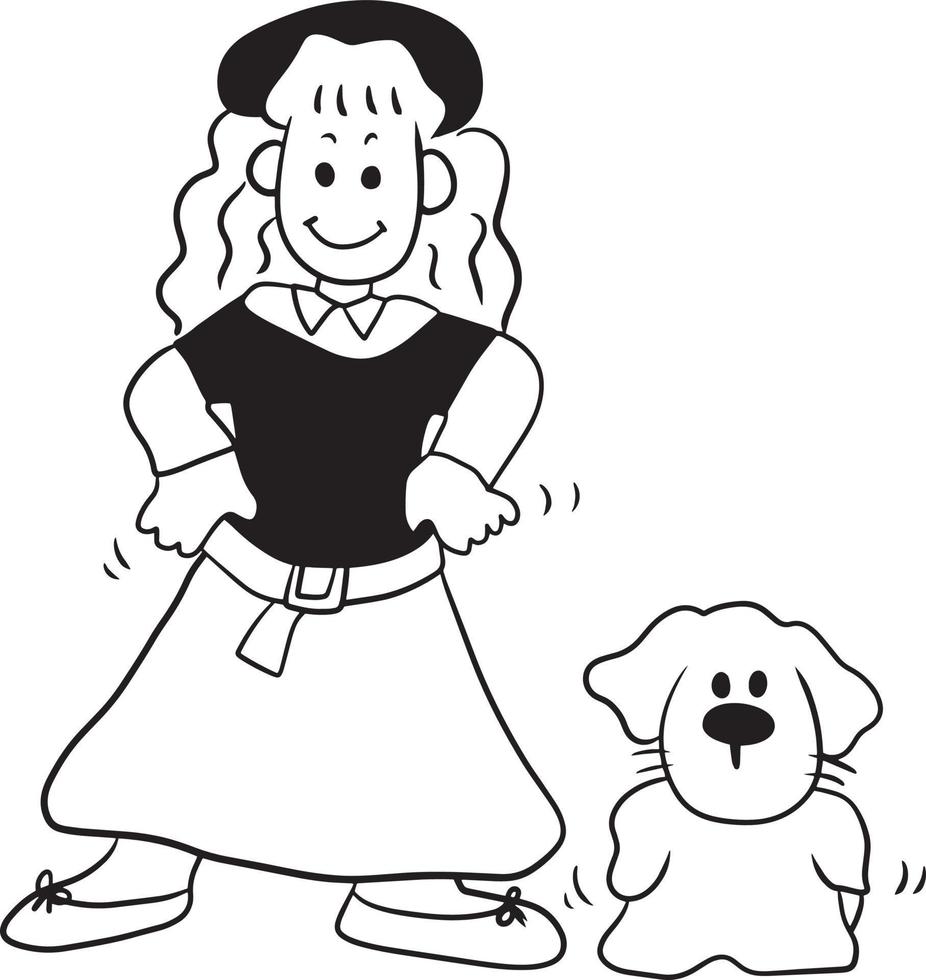 flicka hund sällskapsdjur tecknad serie klotter söt anime färg sida söt illustration ClipArt karaktär chibi manga komisk teckning linje konst fri ladda ner vektor