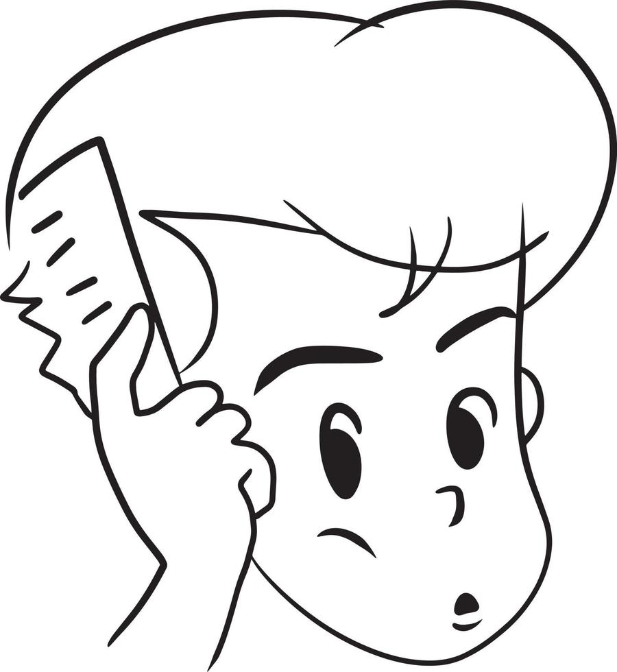 Mann Kämmen seine Haar Karikatur Gekritzel kawaii Anime Färbung Seite süß Illustration Zeichnung Clip Kunst Charakter Chibi Manga Comic vektor