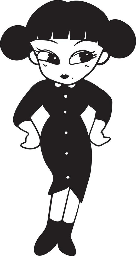 kvinna svart klänning tecknad serie klotter söt färg sida söt illustration ClipArt karaktär chibi manga komisk teckning fri ladda ner vektor