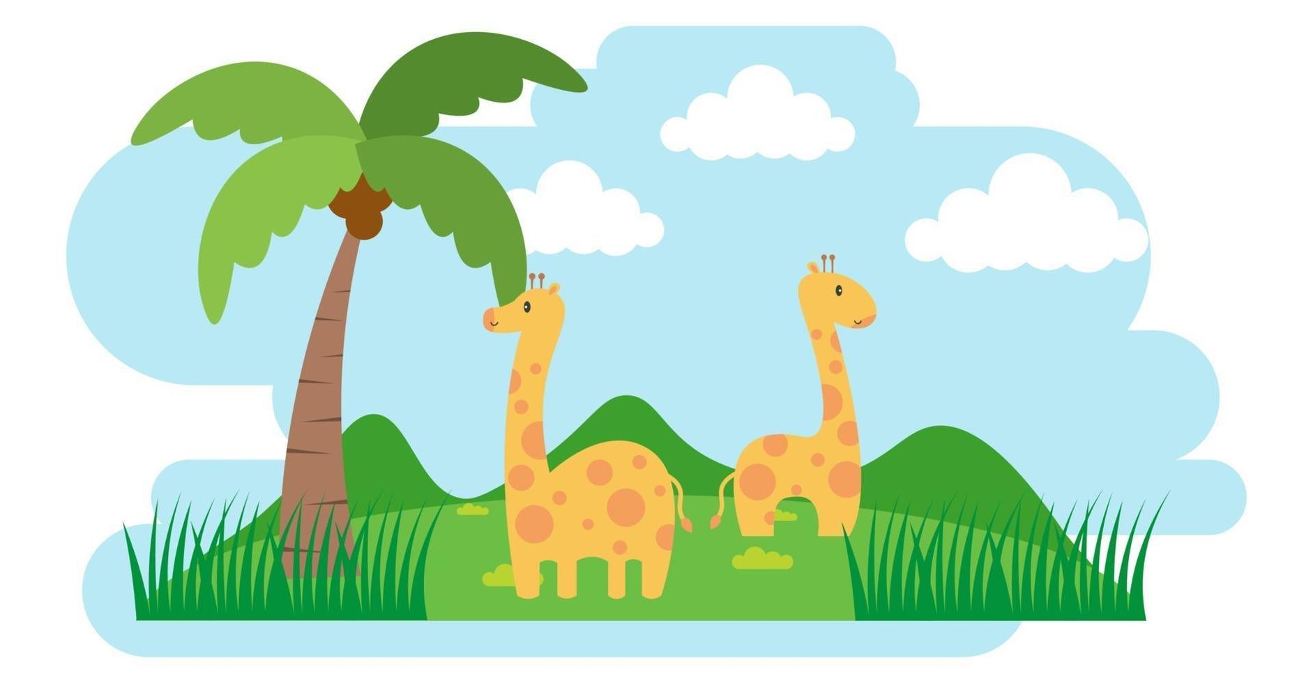 giraffvektor söta djur i tecknad stil, vilda djur, mönster för babykläder. handritade karaktärer vektor