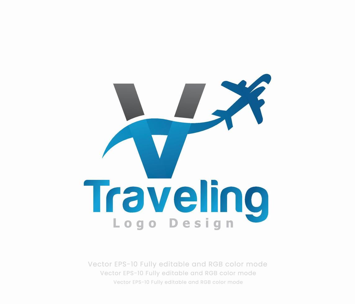 brev v resa logotyp och flygplan logotyp vektor