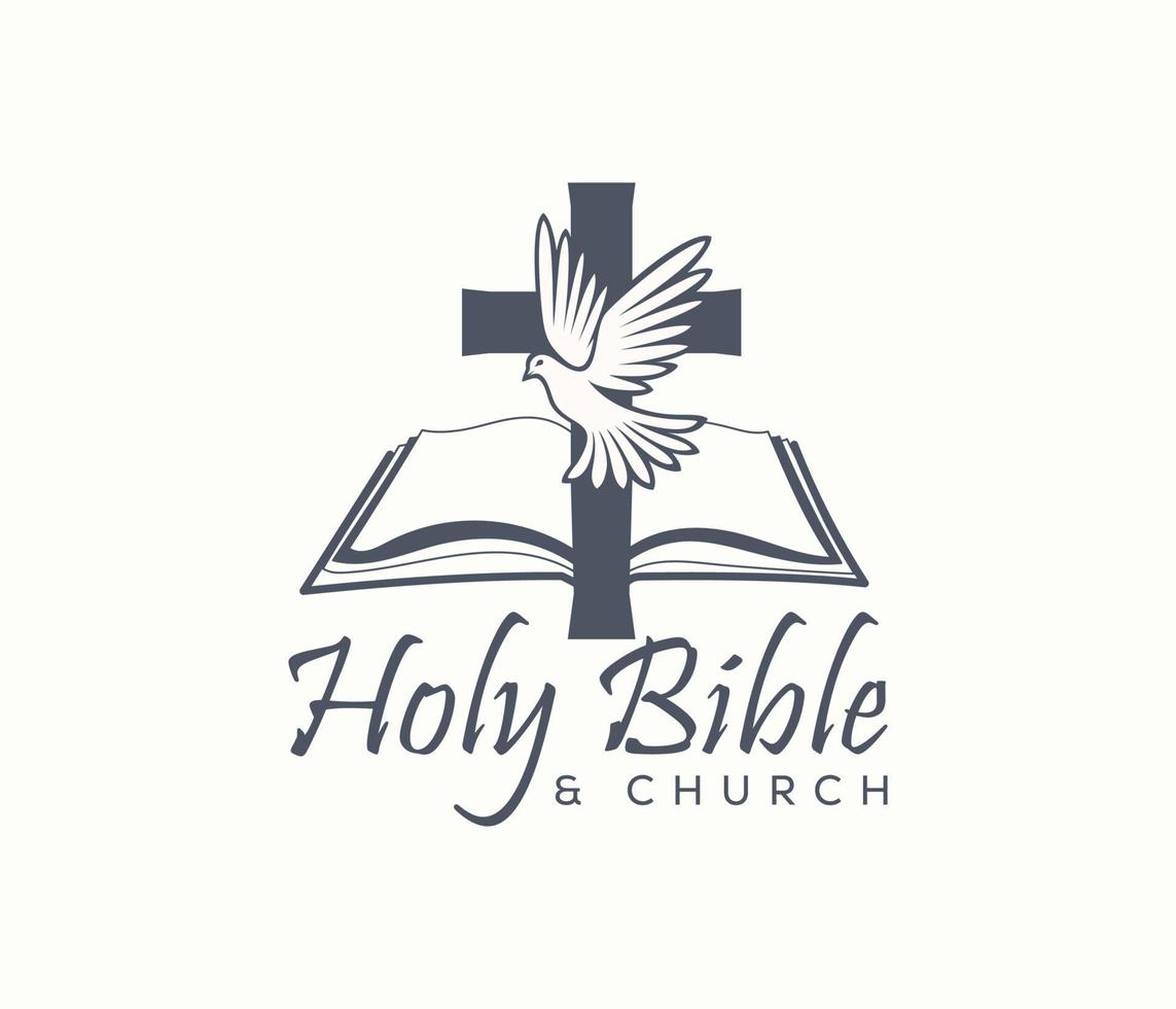 helig bibel och kyrka logotyp med en korsa vektor