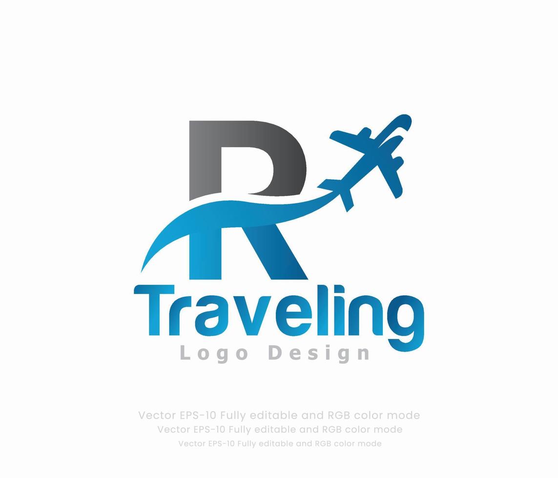 Brief r Reise Logo und Flugzeug Logo vektor