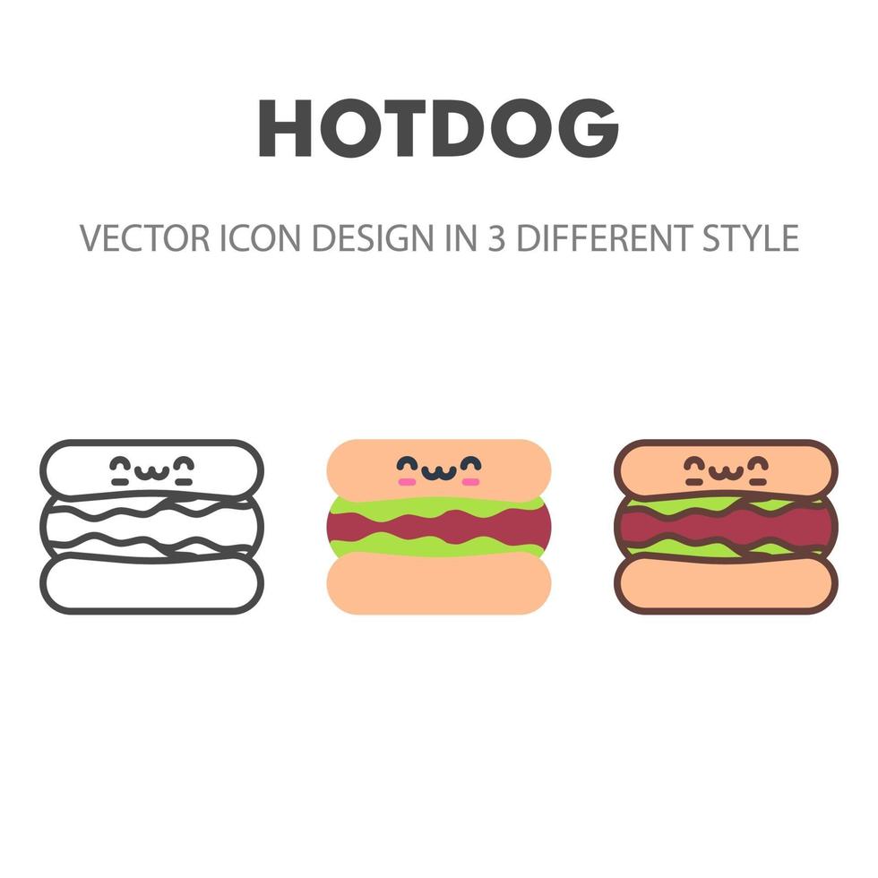 Hotdog-Symbol. kawai und niedliche Nahrungsmittelillustration. für Ihr Website-Design, Logo, App, UI. Vektorgrafiken Illustration und bearbeitbarer Strich. eps 10. vektor