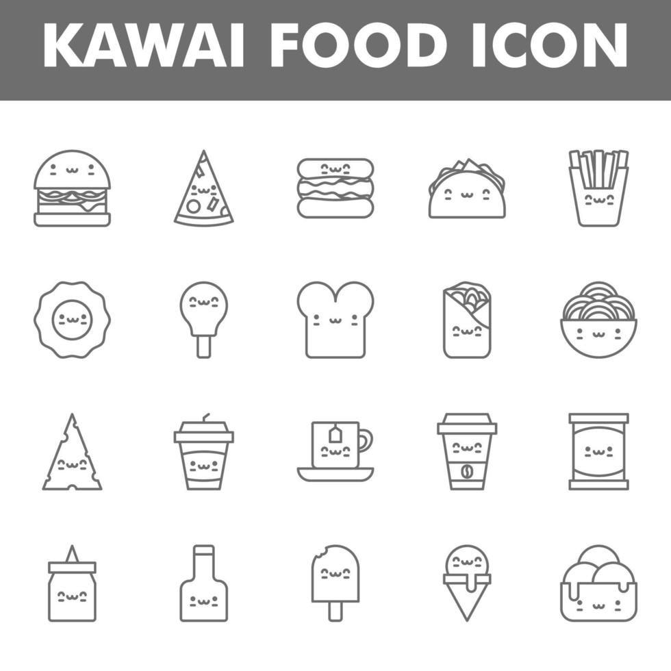 kawai food icon pack lokalisiert auf weißem hintergrund. kawai und niedliche Nahrungsmittelillustration. für Ihr Website-Design, Logo, App, UI. Vektorgrafiken Illustration und bearbeitbarer Strich. eps 10. vektor