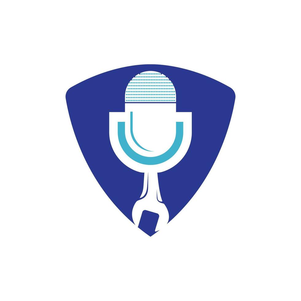 reparera podcast vektor logotyp design. rycka och mic ikon design.