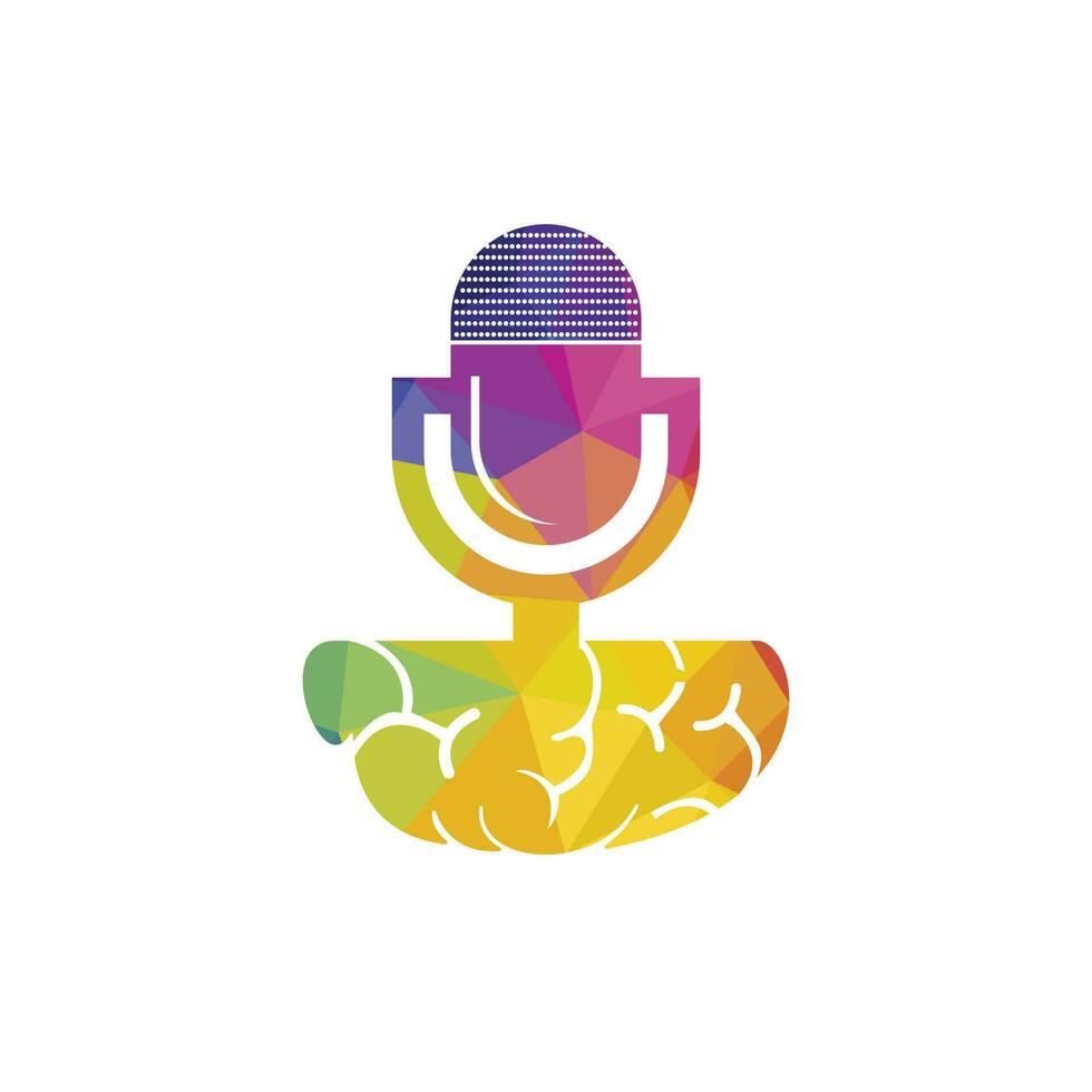 hjärna podcast logotyp design. utsända underhållning företag logotyp mall vektor illustration.