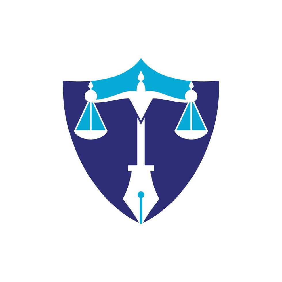 Gesetz-Logo-Vektor mit gerichtlichem Gleichgewicht symbolisch für Gerechtigkeitsskala in einer Stiftspitze. Logovektor für Recht, Gericht, Justizdienste und Firmen. vektor