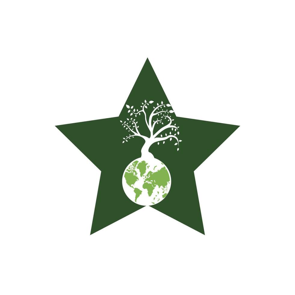 Globus Baum mit Star Vektor Logo Design Vorlage. Planet und Öko Symbol oder Symbol.